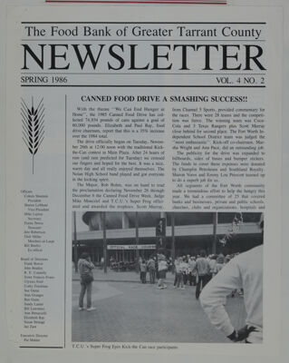 Canned Food Drive a Smashing Success!! Newsletter Clipping, Spring 1986