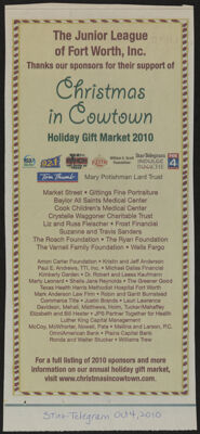The Junior League of Fort Worth, Inc. Thanks Our Sponsors for Their Support of Christmas in Cowtown Newspaper Clipping, October 4, 2010