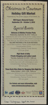 Christmas in Cowtown Holiday Gift Market Special Events Newspaper Clipping, September 20, 2010