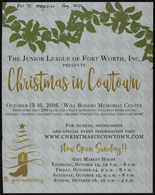 The Junior League of Fort Worth, Inc. Presents Christmas in Cowtown Magazine Clipping, August 2016