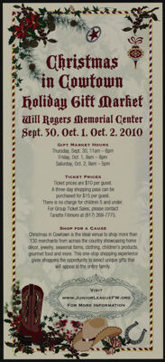 Christmas in Cowtown Holiday Gift Market Brochure, September 30-October 2, 2010