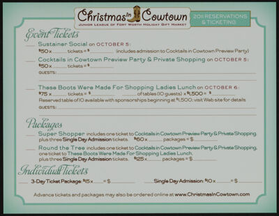 Christmas in Cowtown Reservations and Ticketing Card, 2011