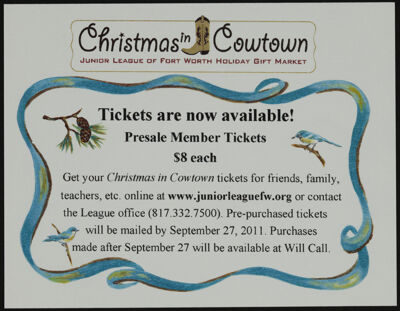 Christmas in Cowtown Presale Member Tickets Postcard, 2011