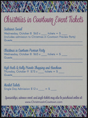 Christmas in Cowtown Event Tickets Card, 2014
