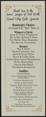 Thank You to the Junior League of Fort Worth Grand Entry Gala Sponsors Brochure, 2014