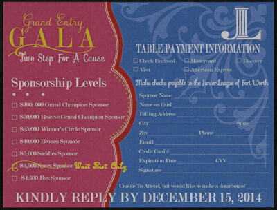 Grand Entry Gala Reservation Card, 2015