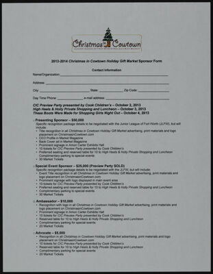 2013-2014 Christmas in Cowtown Holiday Gift Market Sponsor Form