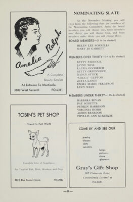 Tobin's Pet Shop Advertisement, November 1955