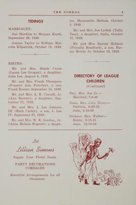 Directory of League Children, November 1949