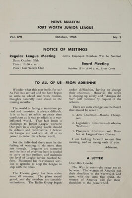 Notice of Meetings, October 1945