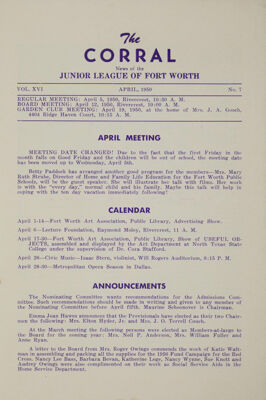 Notice of Meetings, April 1950