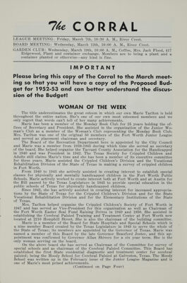 Notice of Meetings, March 1952