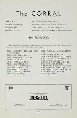 Notice of Meetings, April 1958