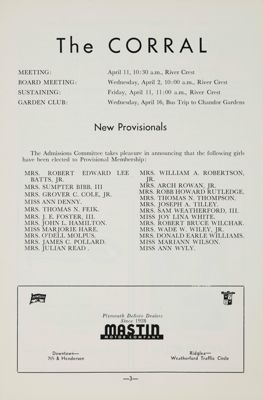 Notice of Meetings, April 1958