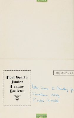 Fort Worth Junior League Bulletin, Vol. III, No. 2, October 1932 Back Cover