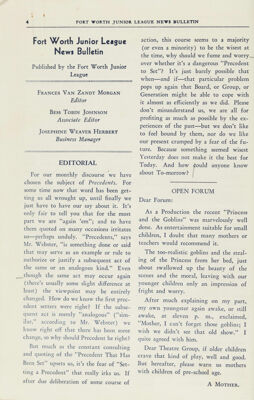 Fort Worth Junior League News Bulletin Published by the Fort Worth Junior League, April 1936