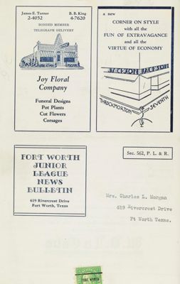 Fort Worth Junior League Bulletin, Vol. VII, No. 2, November 1936 Back Cover