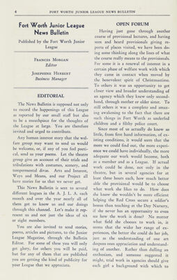 Fort Worth Junior League News Bulletin Published by the Fort Worth Junior League, December 1936
