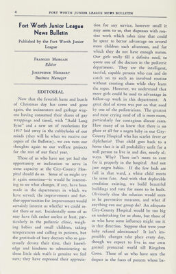 Fort Worth Junior League News Bulletin Published by the Fort Worth Junior League, January 1937