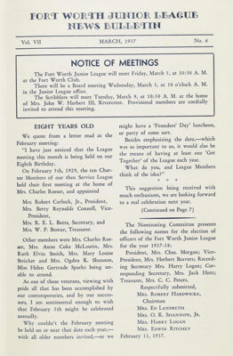 Notice of Meetings, March 1937