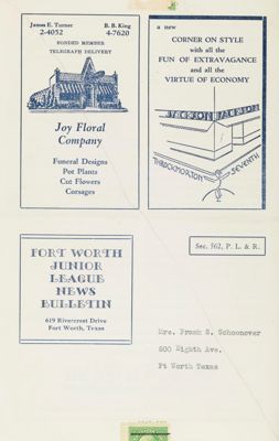 Fort Worth Junior League Bulletin, Vol. VII, No. 4, January 1937 Back Cover