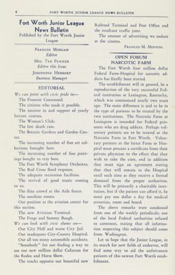 Fort Worth Junior League News Bulletin Published by the Fort Worth Junior League, March 1937