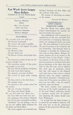 Fort Worth Junior League News Bulletin Published by the Fort Worth Junior League, March 1937