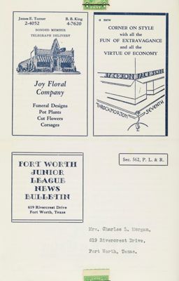 Fort Worth Junior League Bulletin, Vol. VII, No. 6, March 1937 Back Cover