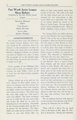 Fort Worth Junior League News Bulletin Published by the Fort Worth Junior League, April 1937