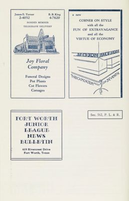 Fort Worth Junior League Bulletin, Vol. VII, No. 7, April 1937 Back Cover