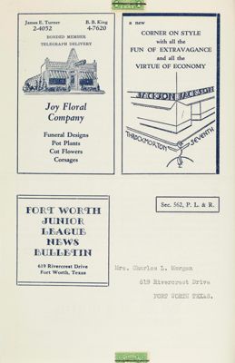 Fort Worth Junior League Bulletin, Vol. VII, No. 8, May 1937 Back Cover