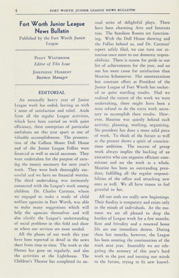 Fort Worth Junior League News Bulletin Published by the Fort Worth Junior League, June 1937