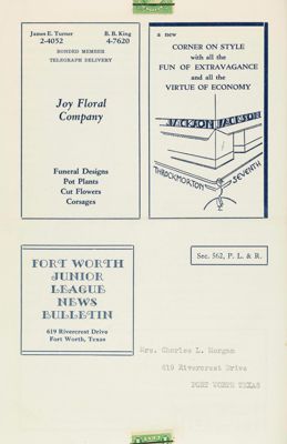 Fort Worth Junior League Bulletin, Vol. VII, No. 9, June 1937 Back Cover