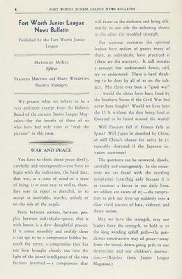 Fort Worth Junior League News Bulletin Published by the Fort Worth Junior League, October 1937