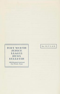 Fort Worth Junior League News Bulletin, Vol. VIII, No. 1, October 1937 Back Cover