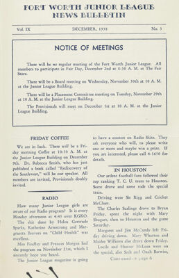 Notice of Meetings, December 1938