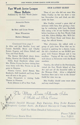 Fort Worth Junior League News Bulletin Published by the Fort Worth Junior League, December 1938