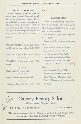 Canary Beauty Salon Advertisement, December 1938