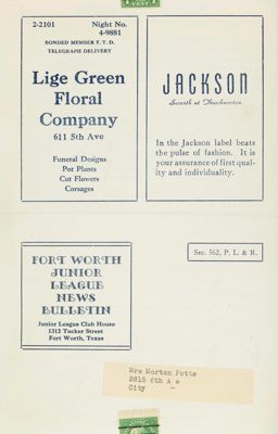 Fort Worth Junior League Bulletin, Vol. IX, No. 3, December 1938 Back Cover