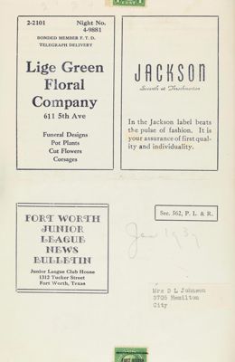 Fort Worth Junior League Bulletin, Vol. IX, No. 4, January 1939 Back Cover