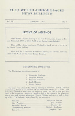 Notice of Meetings, February 1939