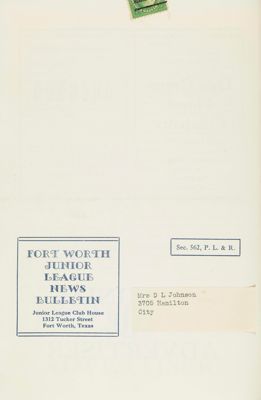 Fort Worth Junior League Bulletin, Vol. IX, No. 5, February 1939 Back Cover