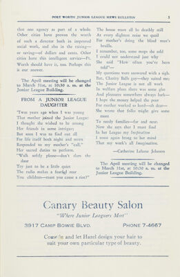 Canary Beauty Salon Advertisement, March 1939