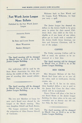 Fort Worth Junior League News Bulletin Published by the Fort Worth Junior League, March 1939