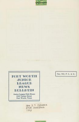 Fort Worth Junior League Bulletin, Vol. IX, No. 6, March 1939 Back Cover