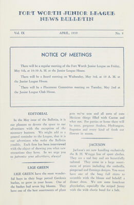 Notice of Meetings, April 1939