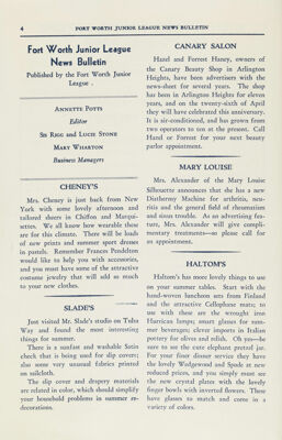 Fort Worth Junior League News Bulletin Published by the Fort Worth Junior League, April 1939