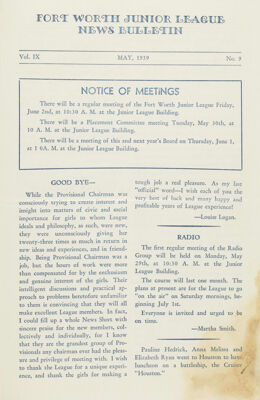 Notice of Meetings, May 1939