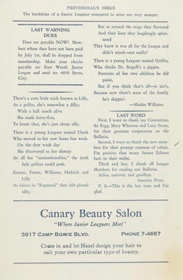 Canary Beauty Salon Advertisement, May 1939