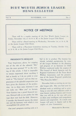 President's Message, November 1939